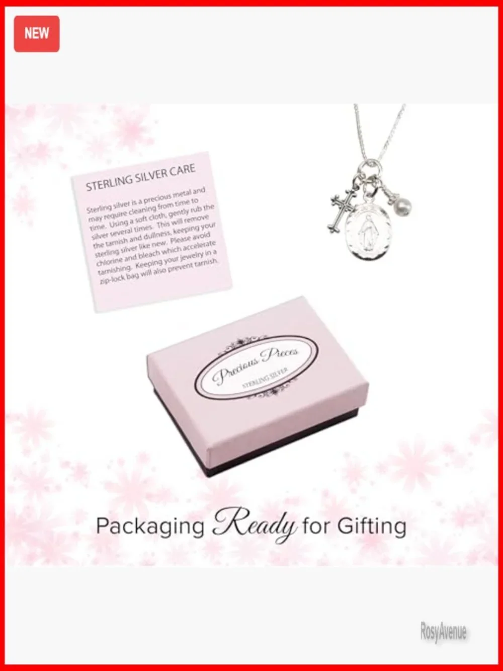 Girls Sterling Silver Miraculous Necklace with Pearl Cross 14-18 Inch